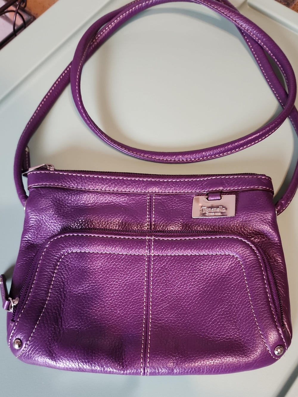 Tignanello Purple Genuine Leather Crossbody Purse | 9" x 7"